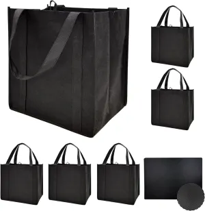 10 or 6 Pack Reusable Reinforced Handle Grocery Bags Heavy Duty Large Shopping Totes Thick Plastic Bottom can hold 45 lbs