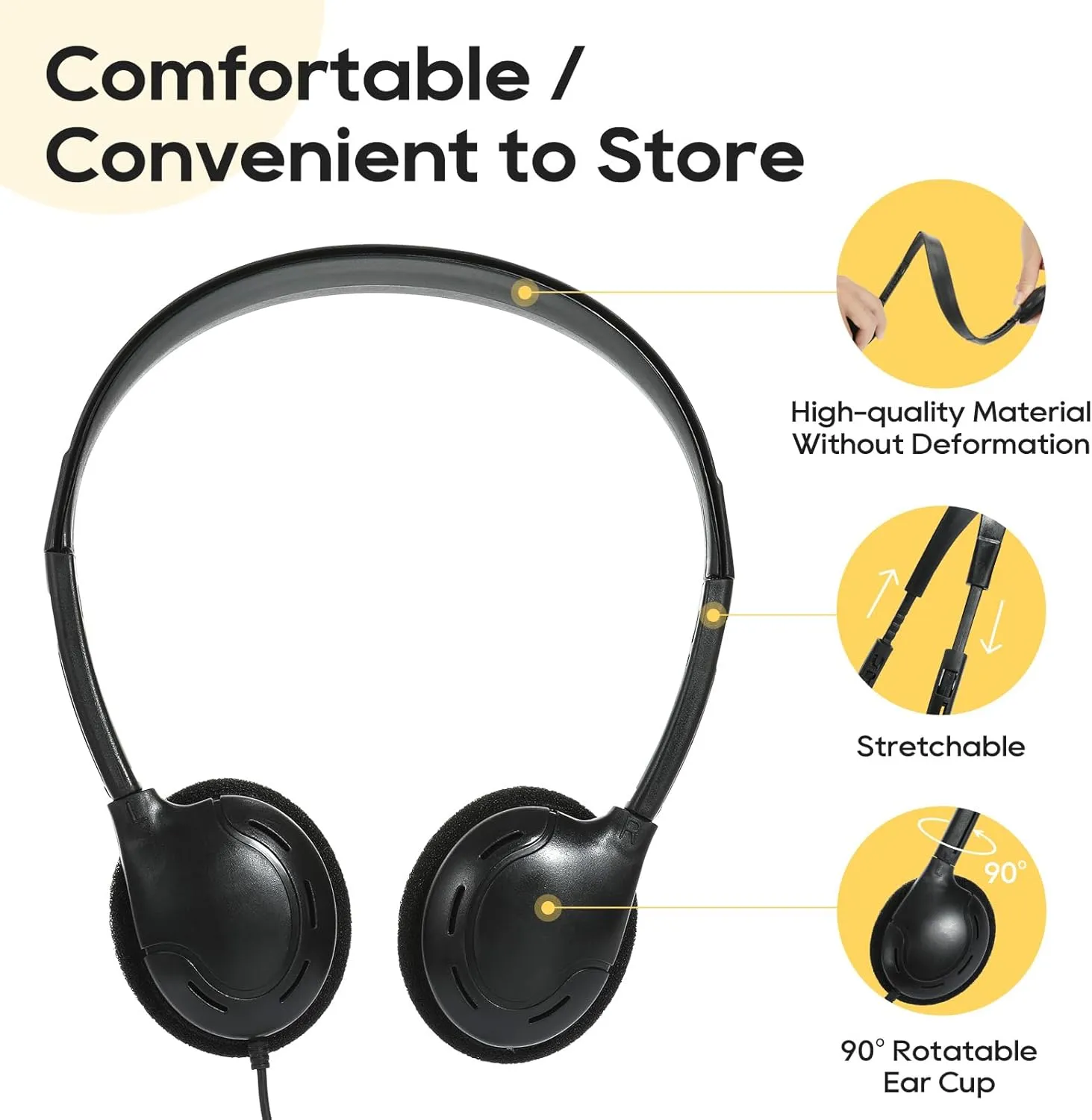 10 Pack Bulk Headphones for Kids, Wire Headphones Bulk for School, Classroom, Libraries, Museums, On-Ear Headphones Class Set for Teenagers, Boys, Girls, Adjustable with 3.5 mm Jack