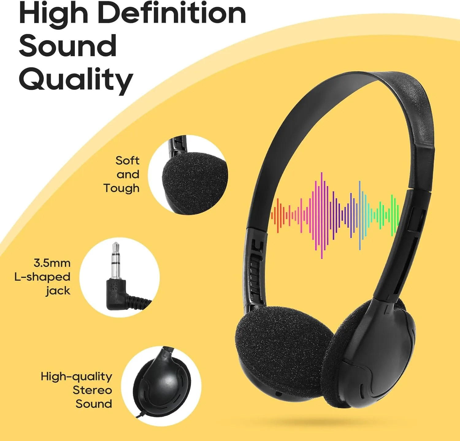 10 Pack Bulk Headphones for Kids, Wire Headphones Bulk for School, Classroom, Libraries, Museums, On-Ear Headphones Class Set for Teenagers, Boys, Girls, Adjustable with 3.5 mm Jack