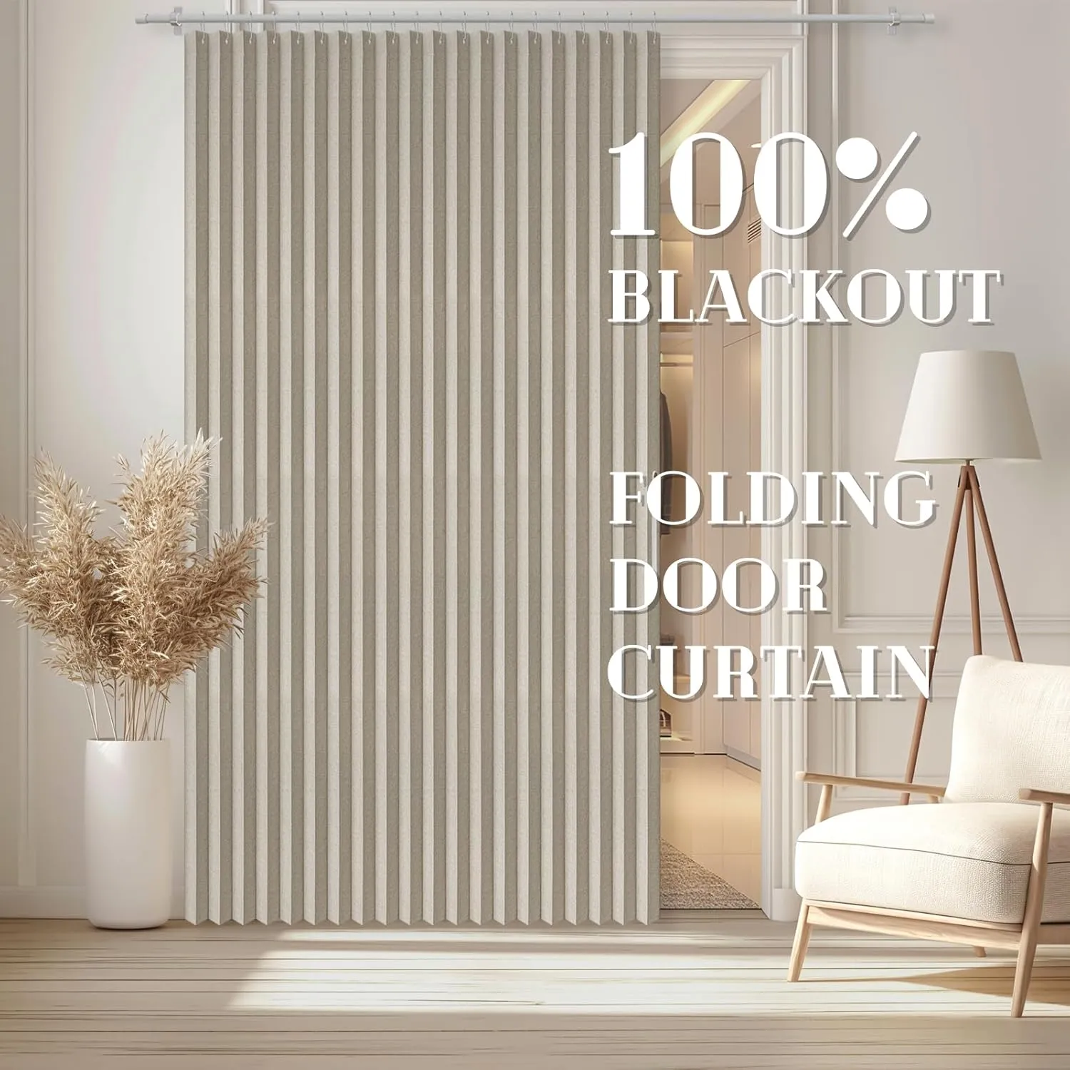 100% Blackout Curtains Patio Door Curtain Accordion Door Sliding Door Curtains Extra Wide Blackout Curtains Used for Room Divider(Off-White 98" W x 84" L)