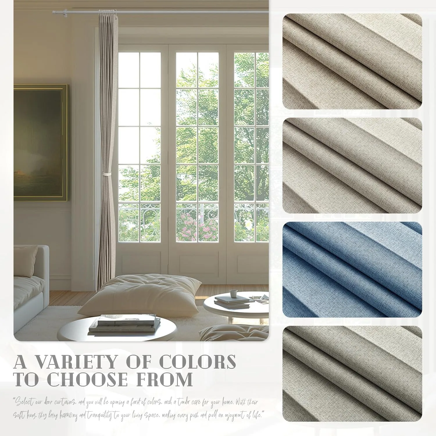 100% Blackout Curtains Patio Door Curtain Accordion Door Sliding Door Curtains Extra Wide Blackout Curtains Used for Room Divider(Off-White 98" W x 84" L)