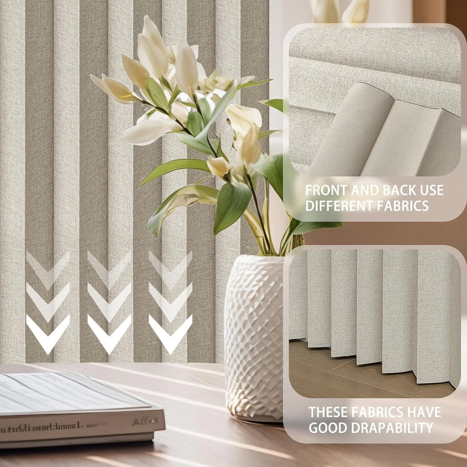 100% Blackout Curtains Patio Door Curtain Accordion Door Sliding Door Curtains Extra Wide Blackout Curtains Used for Room Divider(Off-White 98" W x 84" L)