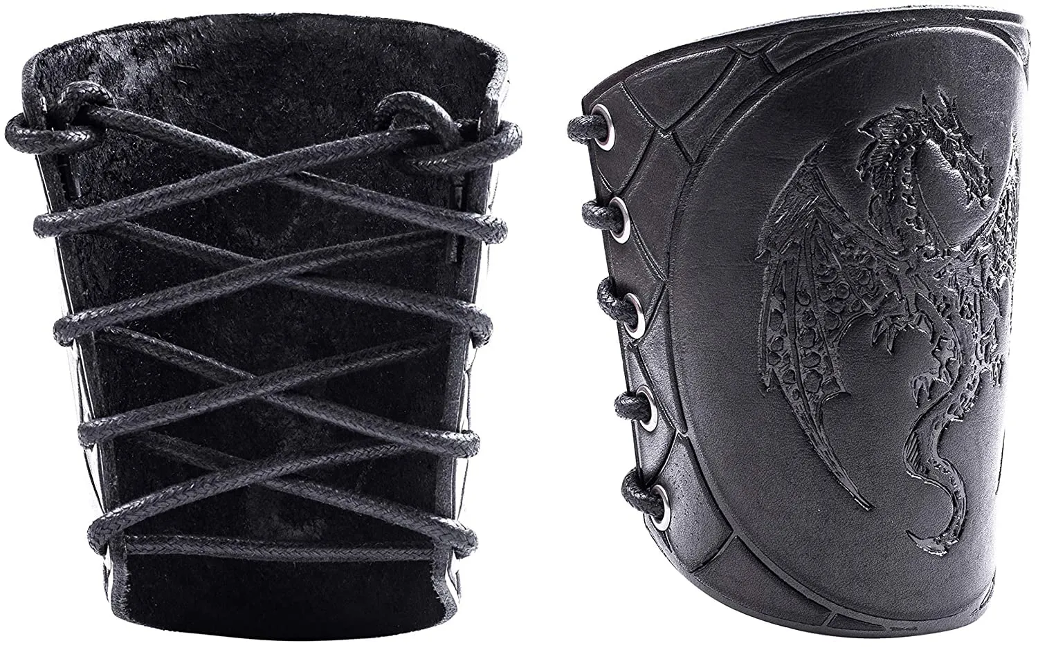 100% Genuine Leather Handmade Wrist Cuffs Bracers - LARP Gauntlet - Real Leather Wristbands - LARP Accessories Viking Cosplay Armor Bracelet – Dragon Embossing Archery Armguard 5" 130drhh…