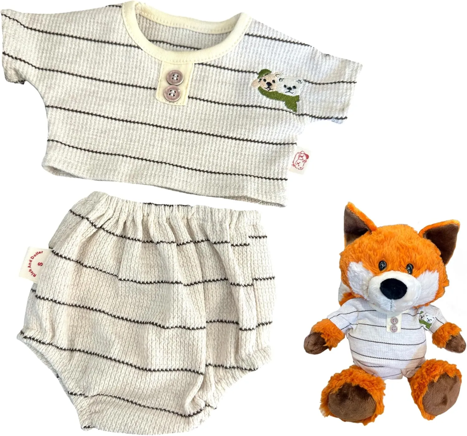 10inch Teddybear,28cm bumbly Bear and Bartholomew,Stuffed Animals Fox Doll Clothes,Without Doll Clothes only（2pc Stripe Clothes Set Includes 1 Shirt,1 Doll Pants