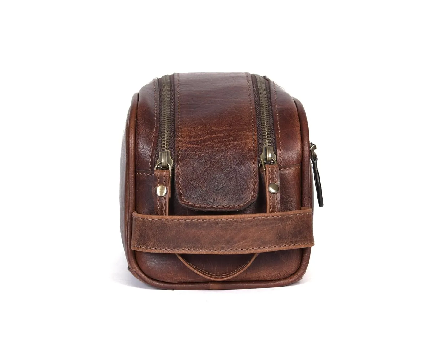 10" Premium Leather Toiletry Travel Pouch With Waterproof Lining | King-Size Handcrafted Vintage Dopp Kit By Aaron Leather Goods (Chocolate)