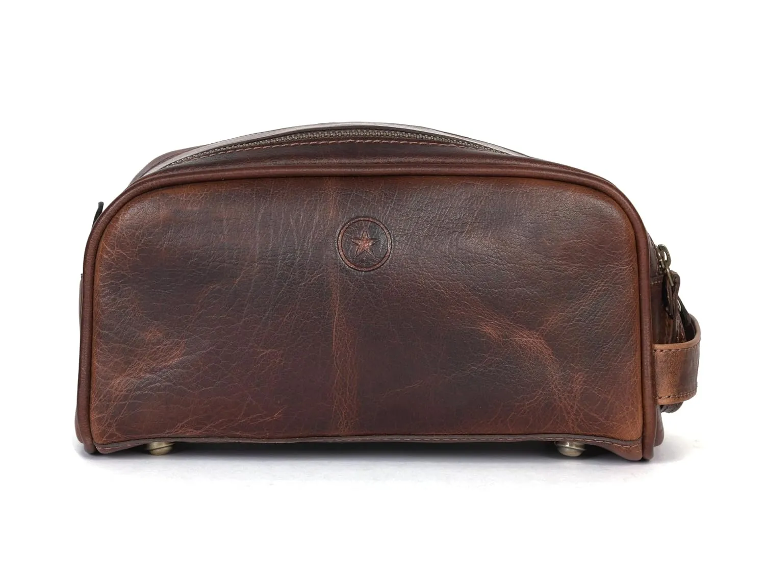 10" Premium Leather Toiletry Travel Pouch With Waterproof Lining | King-Size Handcrafted Vintage Dopp Kit By Aaron Leather Goods (Chocolate)
