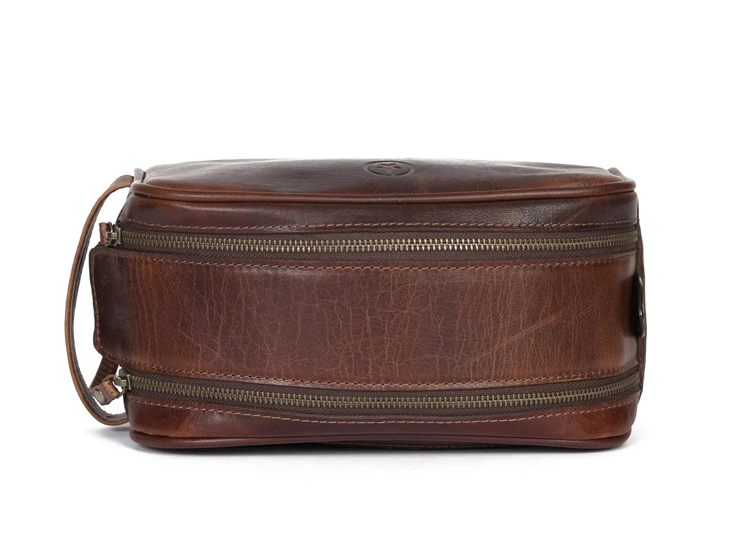 10" Premium Leather Toiletry Travel Pouch With Waterproof Lining | King-Size Handcrafted Vintage Dopp Kit By Aaron Leather Goods (Chocolate)