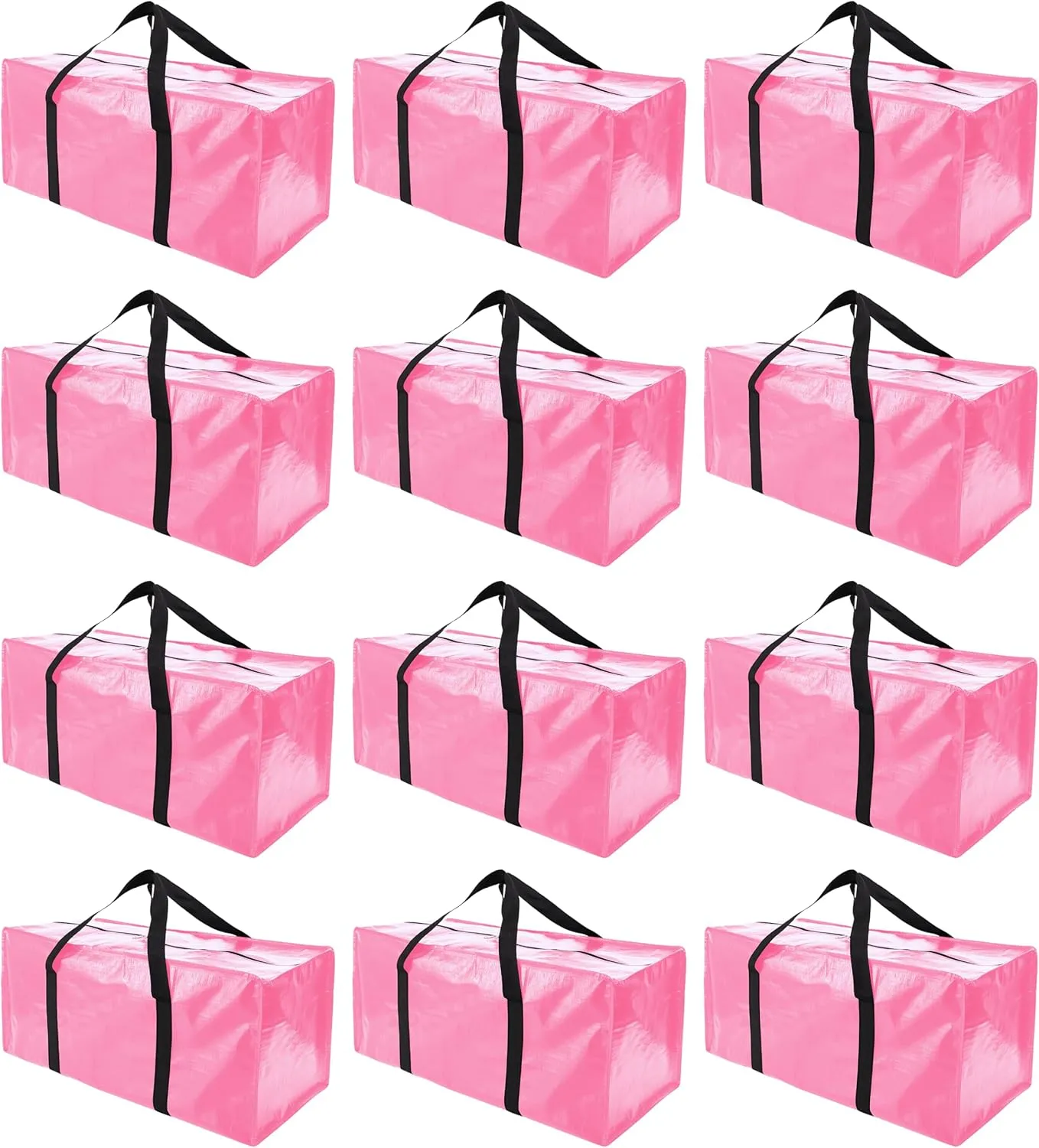 12 Pack Extra Large Moving Bags with Zippers & Carrying Handles, Heavy-Duty Storage Tote for Space Saving Moving Storage, Fold Flat, Alternative to Box and Bin,Pink