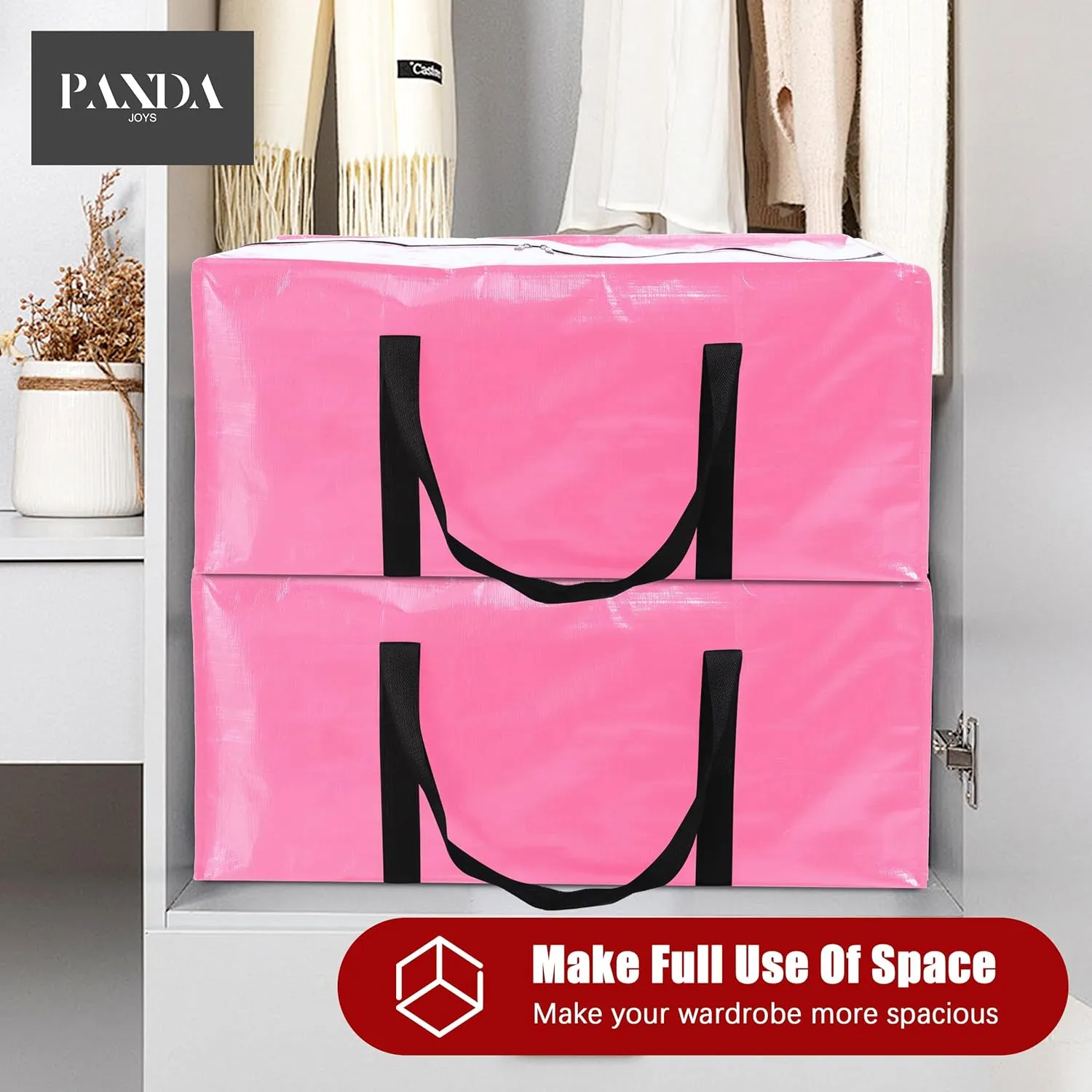 12 Pack Extra Large Moving Bags with Zippers & Carrying Handles, Heavy-Duty Storage Tote for Space Saving Moving Storage, Fold Flat, Alternative to Box and Bin,Pink