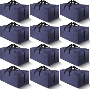 12 Pack Large Strong Moving Bags with Zippers & Carrying Handles - Water-Resistant - Heavy Duty Storage Tote for Space Saving, Fold Flat, Alternative to Moving Box (Blue)