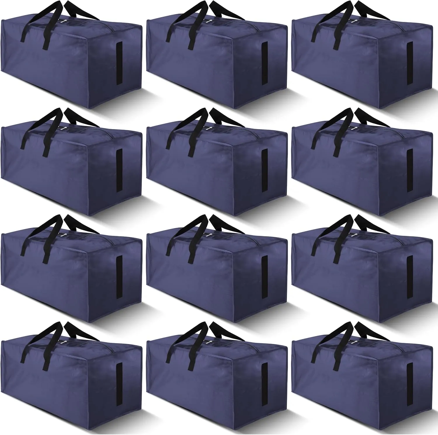 12 Pack Large Strong Moving Bags with Zippers & Carrying Handles - Water-Resistant - Heavy Duty Storage Tote for Space Saving, Fold Flat, Alternative to Moving Box (Blue)