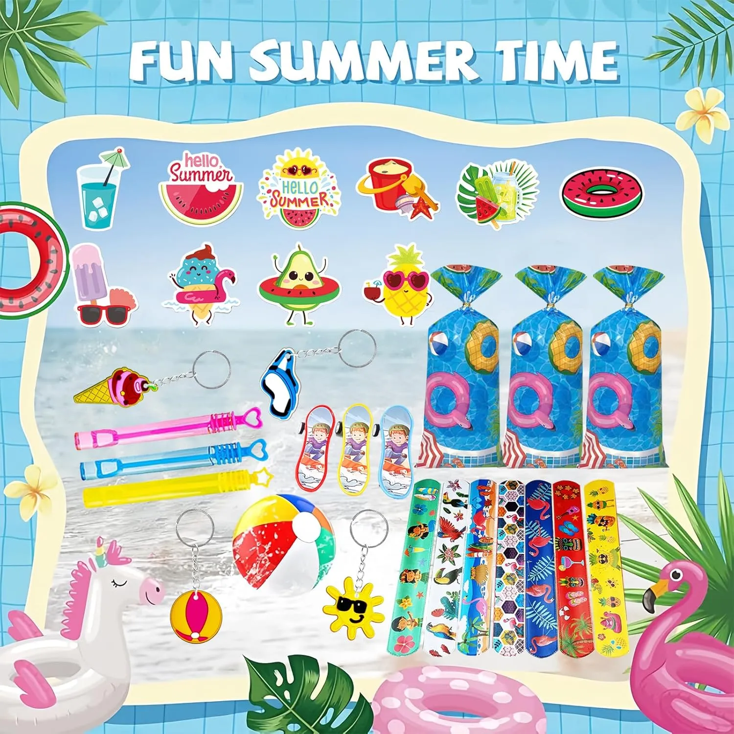 122 pcs Beach Party Favors Tropical Swimming Pool Party Favors Summer Party Decorations Pool Gift Bag for Beach Party Birthday Supplies