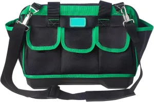 16in/18in/20in Tool Bag Adjustable Shoulder Strap Wide Mouth Tool Bag with 8 Exterior Pockets Rubber Handle