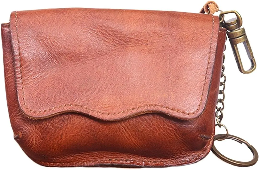 1PCS Leather Change Purse Key Coin Purse in Cowhide Leather Genuine Leather Wallet Coin Purse for Men and Women (Light brown)