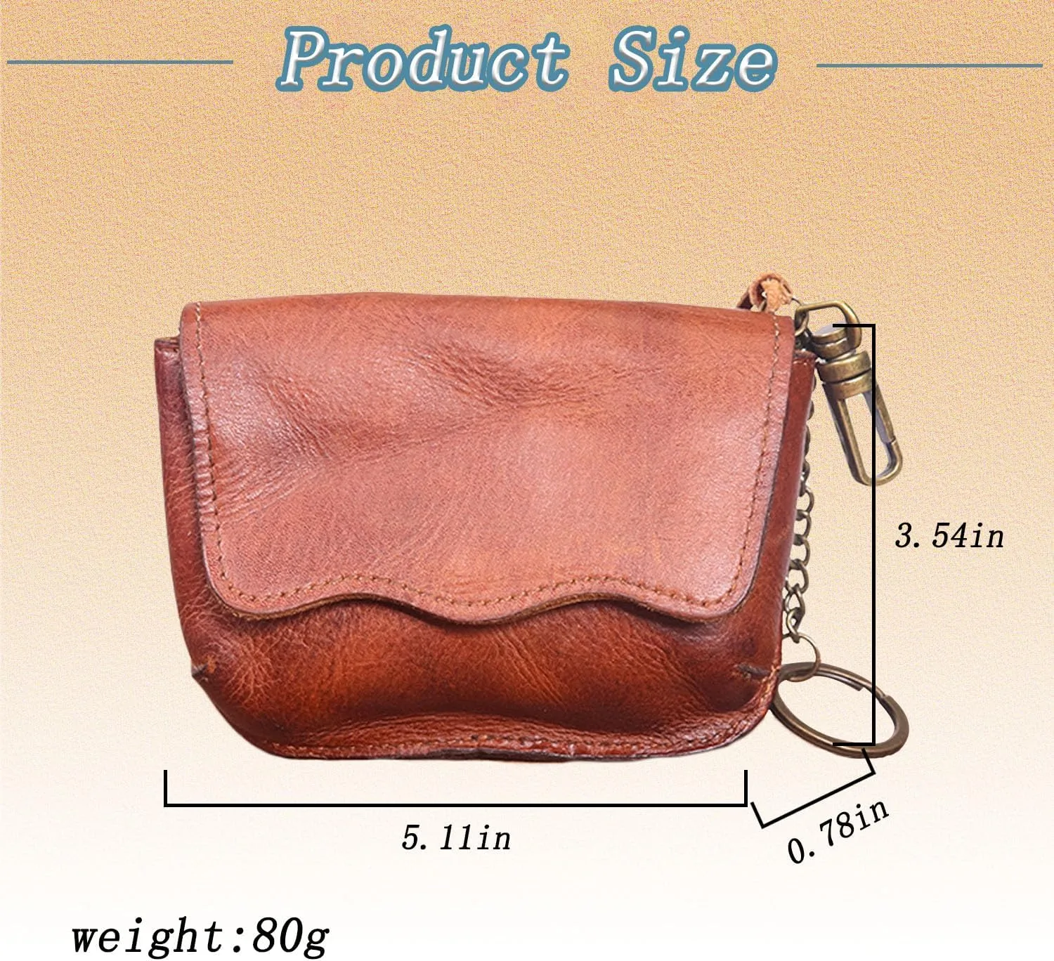 1PCS Leather Change Purse Key Coin Purse in Cowhide Leather Genuine Leather Wallet Coin Purse for Men and Women (Light brown)