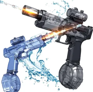 2 Pack Electric Water Guns with Light Up,Full Automatic Electric Squirt Gun 28-32 FT Range Water Pistol Blaster Soaker,Summer Outdoor Pool,Water Toy for Adult&Kid
