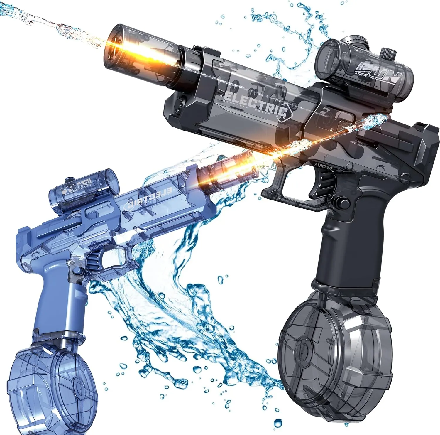 2 Pack Electric Water Guns with Light Up,Full Automatic Electric Squirt Gun 28-32 FT Range Water Pistol Blaster Soaker,Summer Outdoor Pool,Water Toy for Adult&Kid