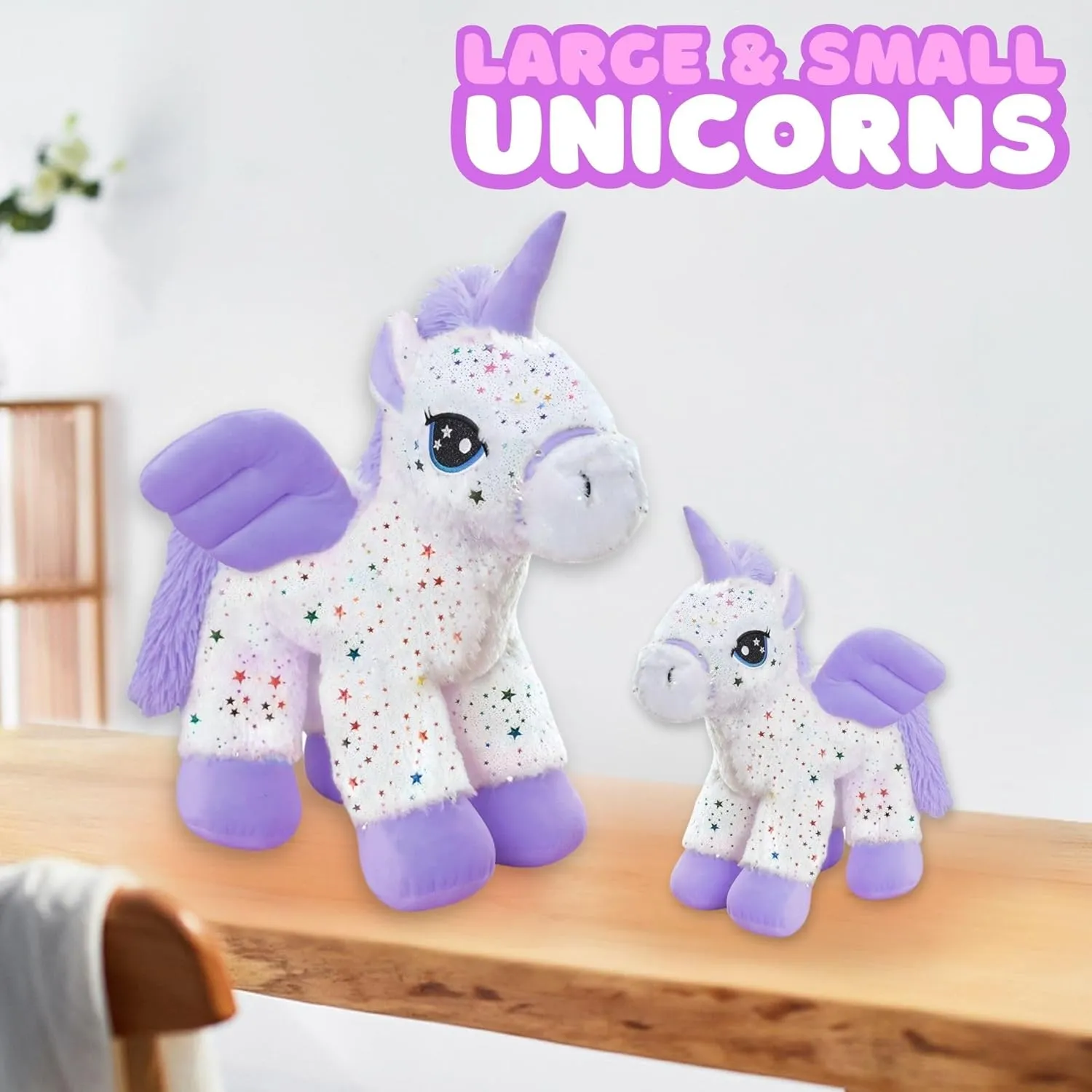 2-Pack Purple Unicorn Stuffed Animal Plush Toys – Soft & Cuddly Mom & Baby Unicorn Set (18” & 9”) – Adorable Gift for Girls & Boys, Toddlers & Kids – Magical Plush Toy Bundle