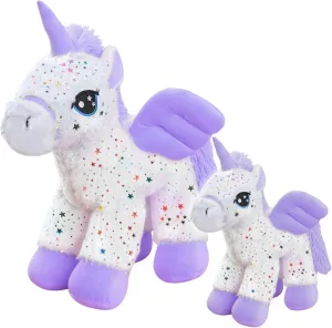2-Pack Purple Unicorn Stuffed Animal Plush Toys – Soft & Cuddly Mom & Baby Unicorn Set (18” & 9”) – Adorable Gift for Girls & Boys, Toddlers & Kids – Magical Plush Toy Bundle