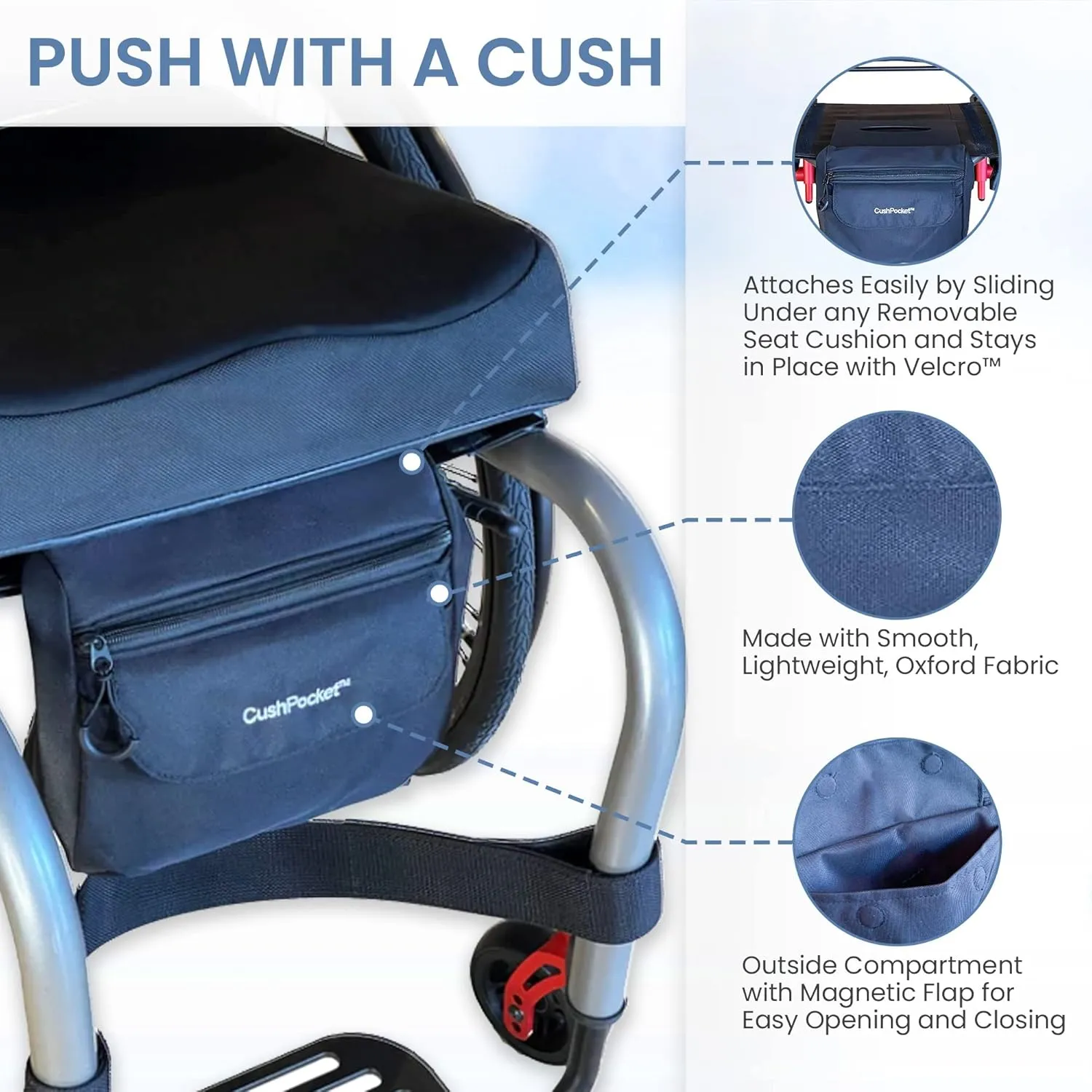 2022 CushPocket™ Wheelchair Storage Bag, Bigger, Better, Improved Features, Black