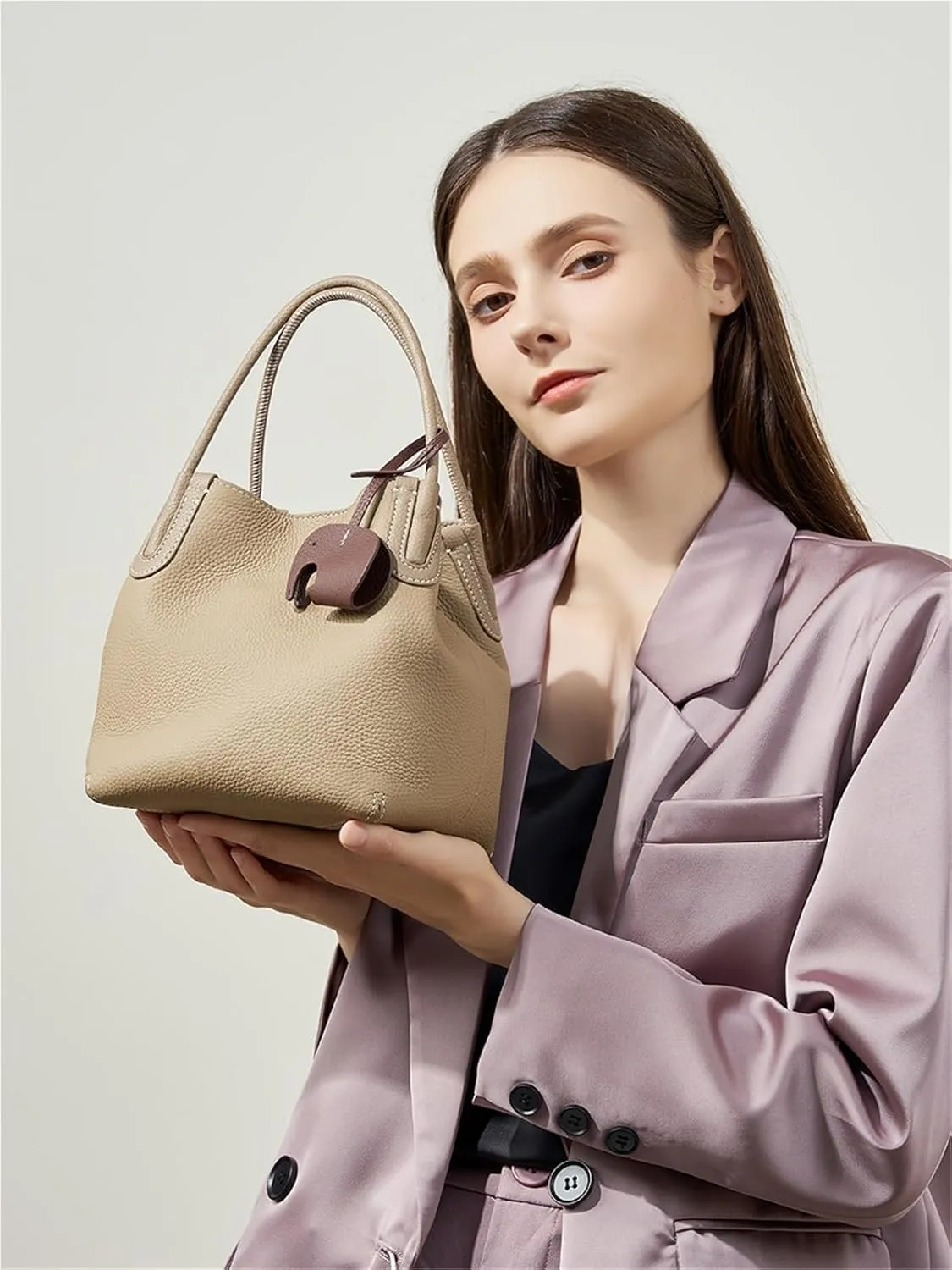 2025 Genuine Leather Bucket Bag First Layer Cowhide Hand-held Vegetable Basket Bag