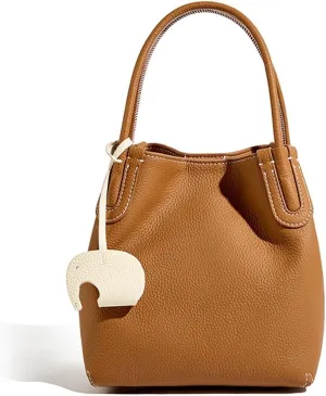 2025 Genuine Leather Bucket Bag First Layer Cowhide Hand-held Vegetable Basket Bag