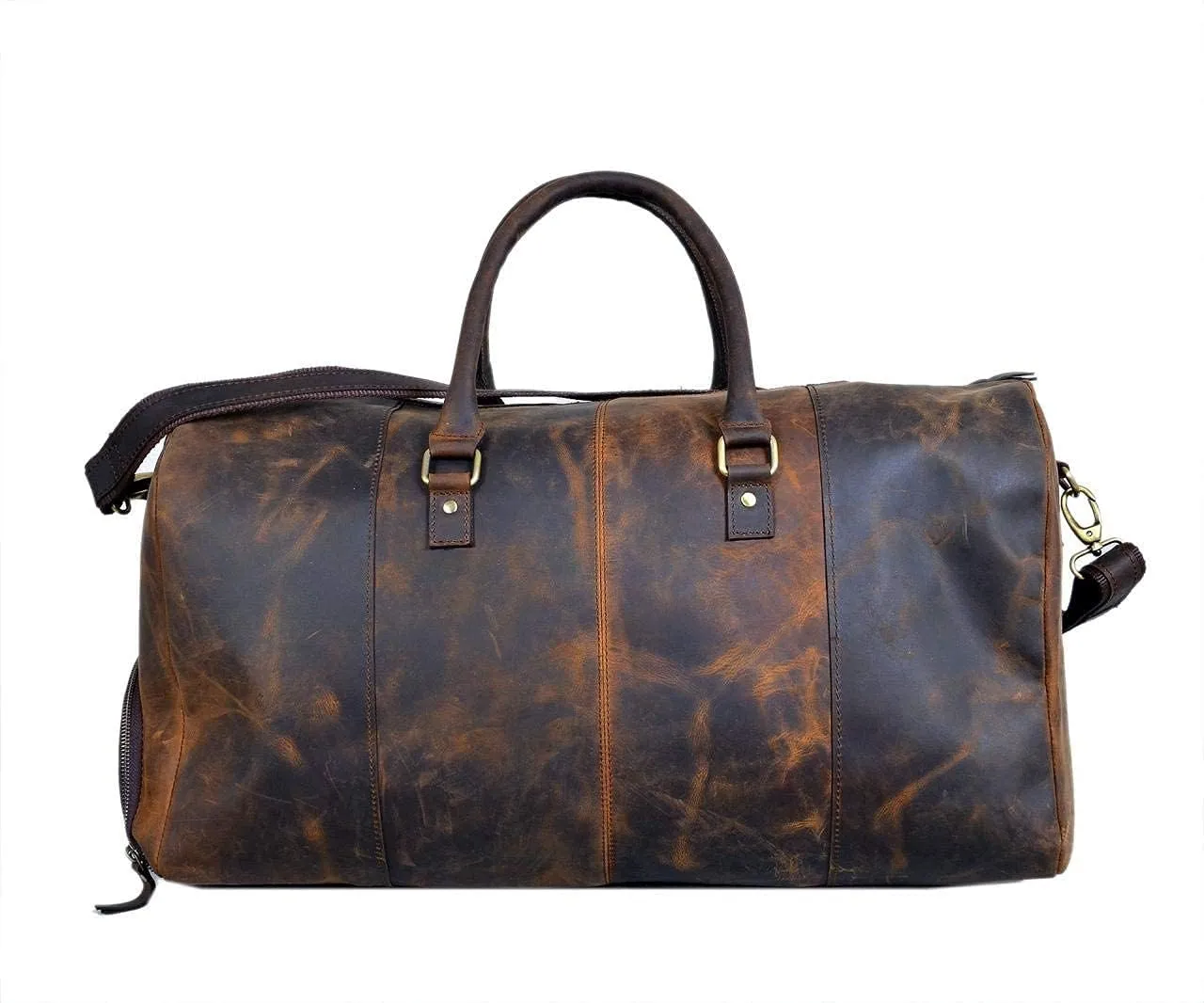 24 Inch Genuine Leather Duffle Bag for Men Travel Overnight Weekender Leather Duffel Bags Sports Gym Duffel for Men and Women Carry On Luggage for Traveling