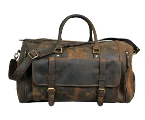 24 Inch Genuine Leather Duffle Bag for Men Travel Overnight Weekender Leather Duffel Bags Sports Gym Duffel for Men and Women Carry On Luggage for Traveling