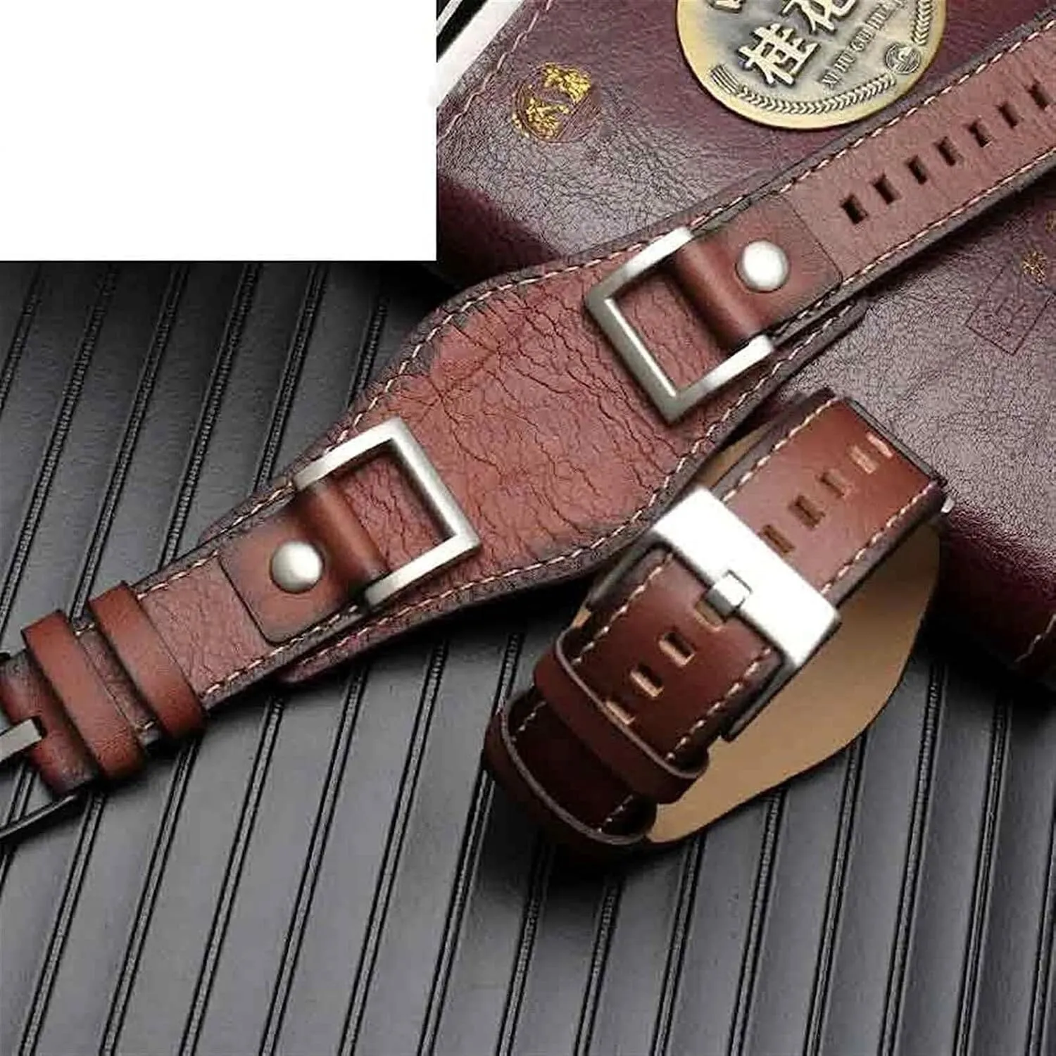24mm Genuine Leather Watch Band for Fossil JR1157 Vintage Style Strap with Stainless Steel Joint