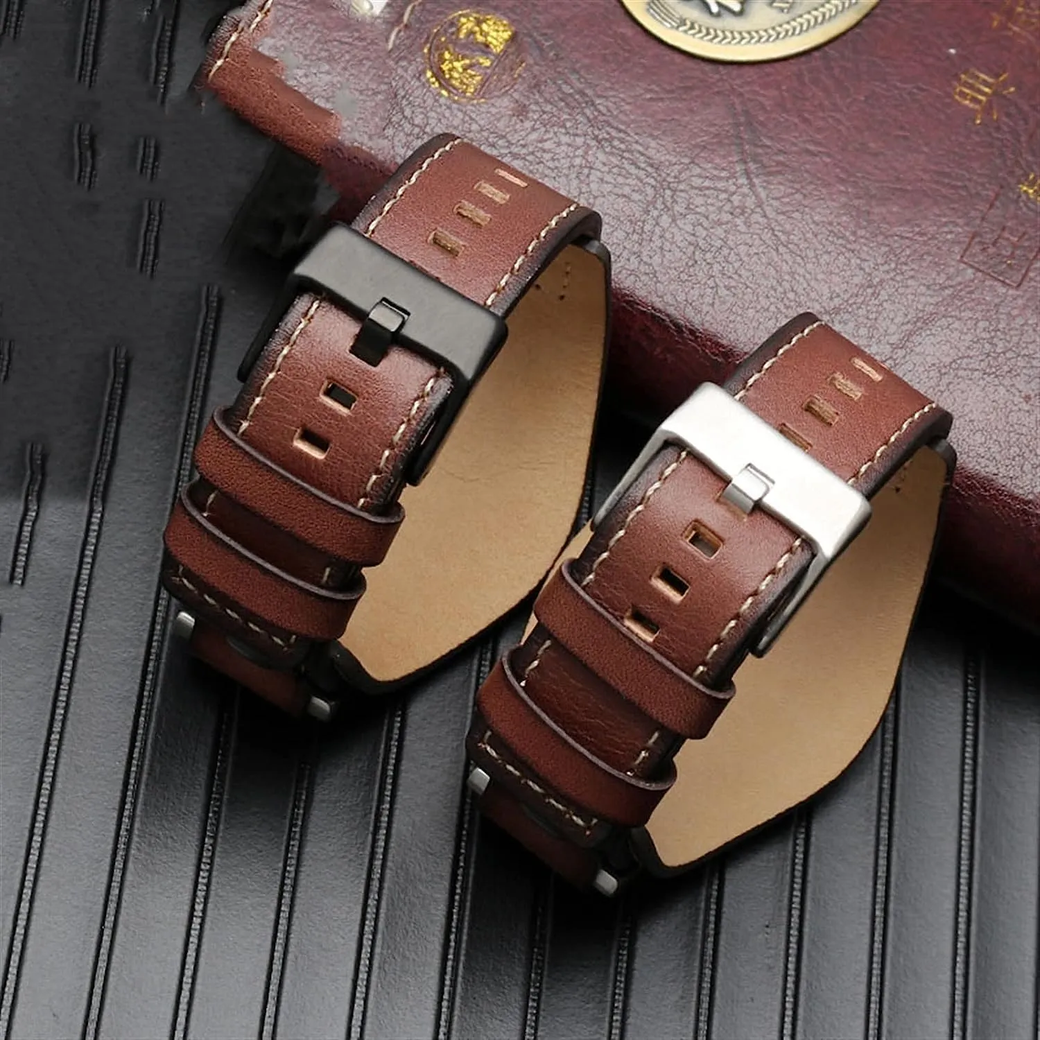 24mm Genuine Leather Watch Band for Fossil JR1157 Vintage Style Strap with Stainless Steel Joint