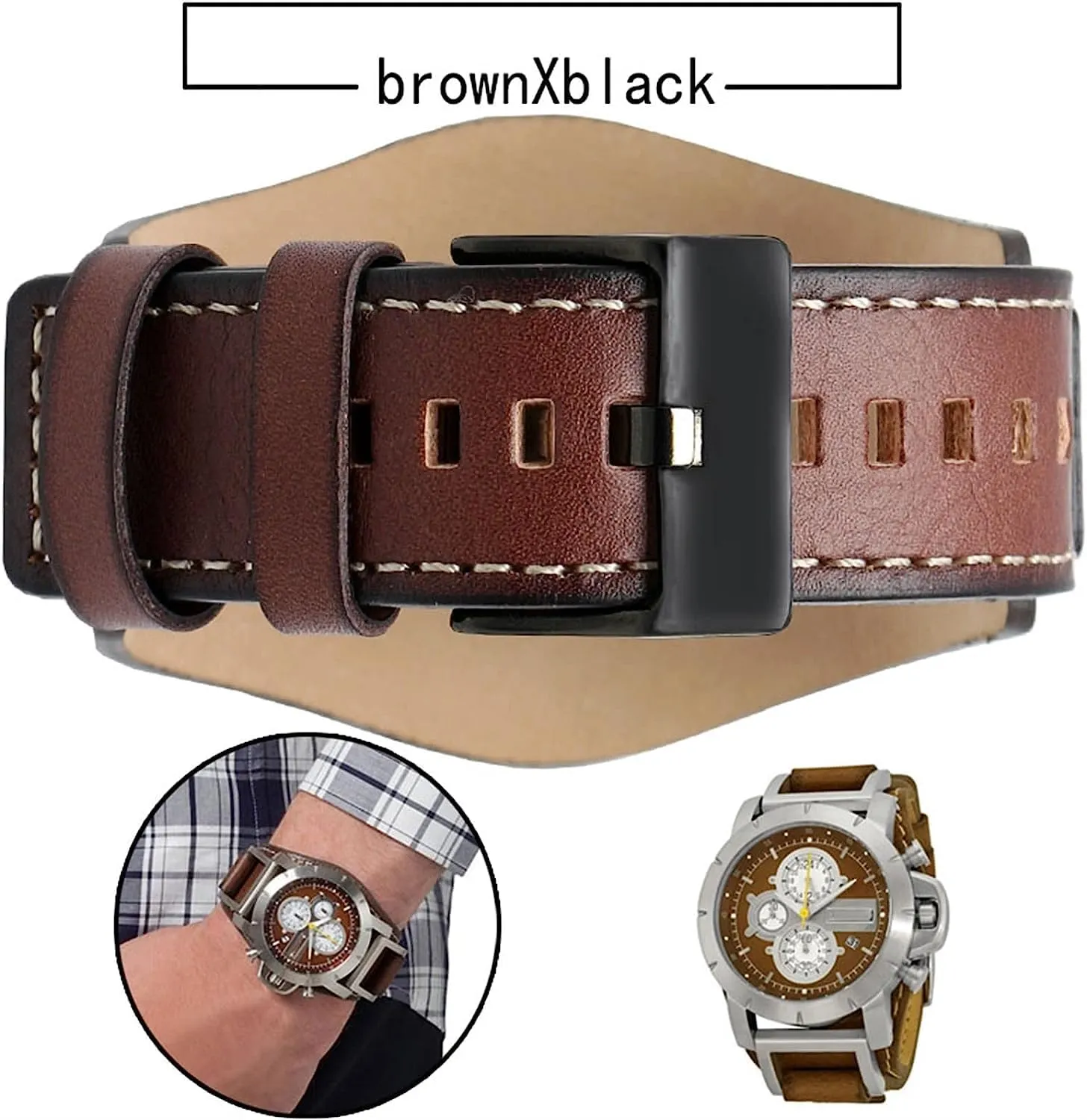 24mm Genuine Leather Watch Band for Fossil JR1157 Vintage Style Strap with Stainless Steel Joint