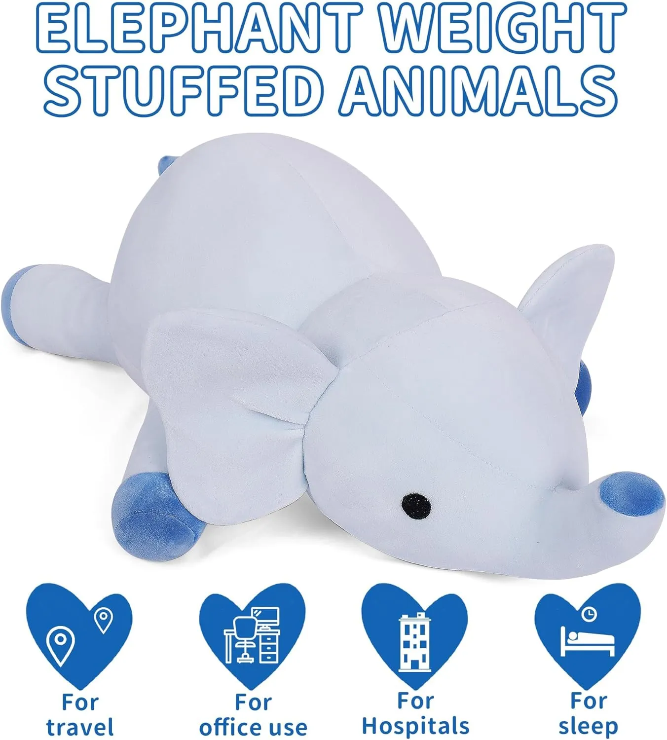 24" | 4.2 Pounds Blue Elephant Weighted Stuffed Animals - Cute Weighted Plush Toy Comfort Weighted Plush Pillow Gifts for Kids & Adults (24" | 4.2 lbs, Blue Elephant)