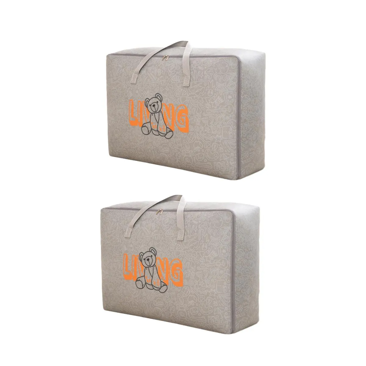 2pcs Cartoon Bear Luggage Organizer Storage Bags Blanket Quilt Closet Box Set