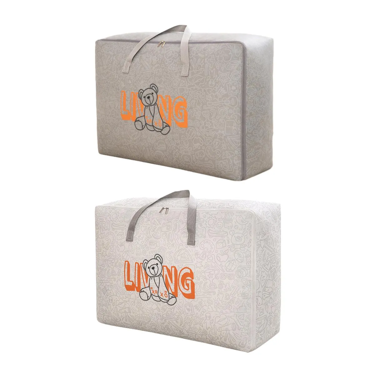 2pcs Cartoon Bear Luggage Organizer Storage Bags Blanket Quilt Closet Box Set