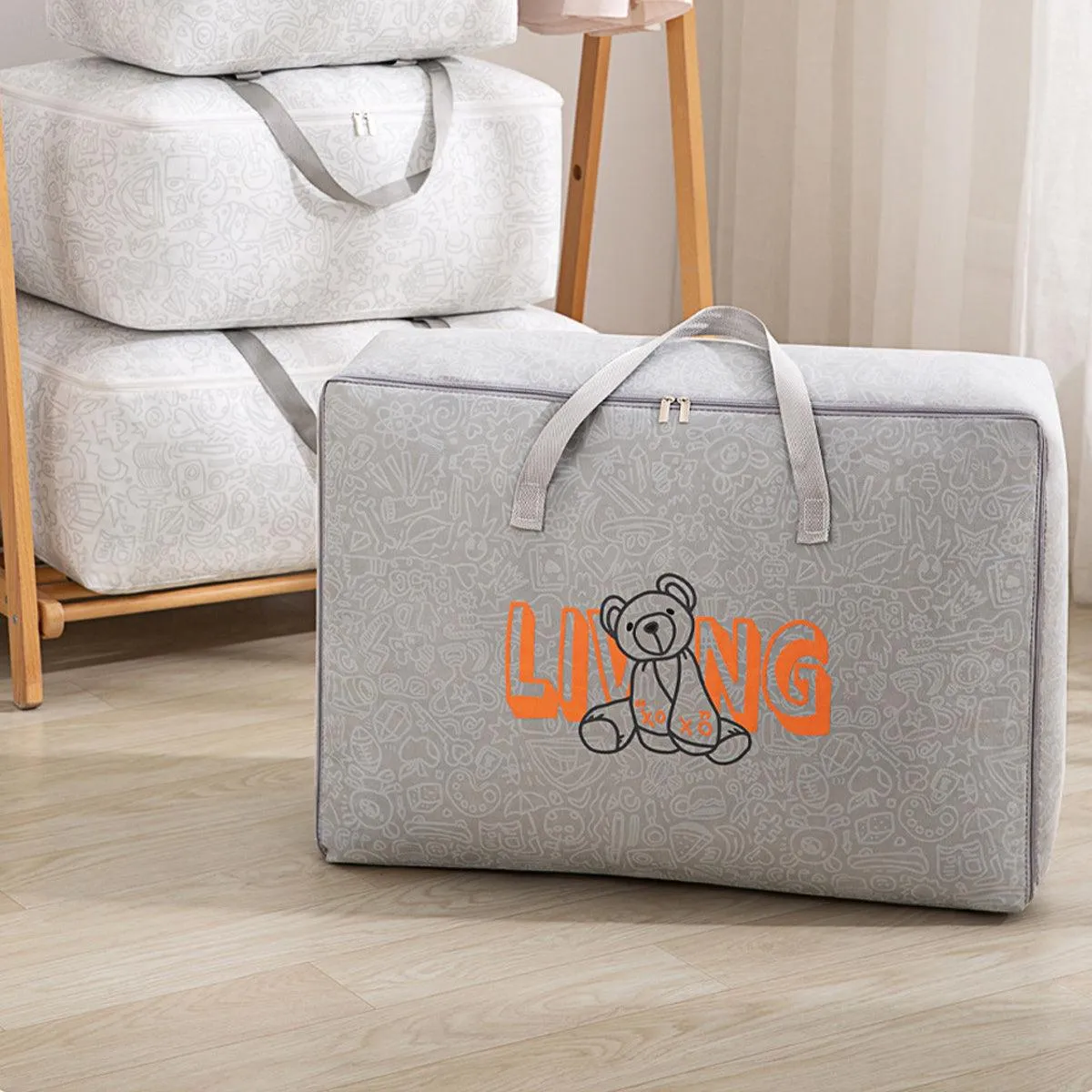 2pcs Cartoon Bear Luggage Organizer Storage Bags Blanket Quilt Closet Box Set