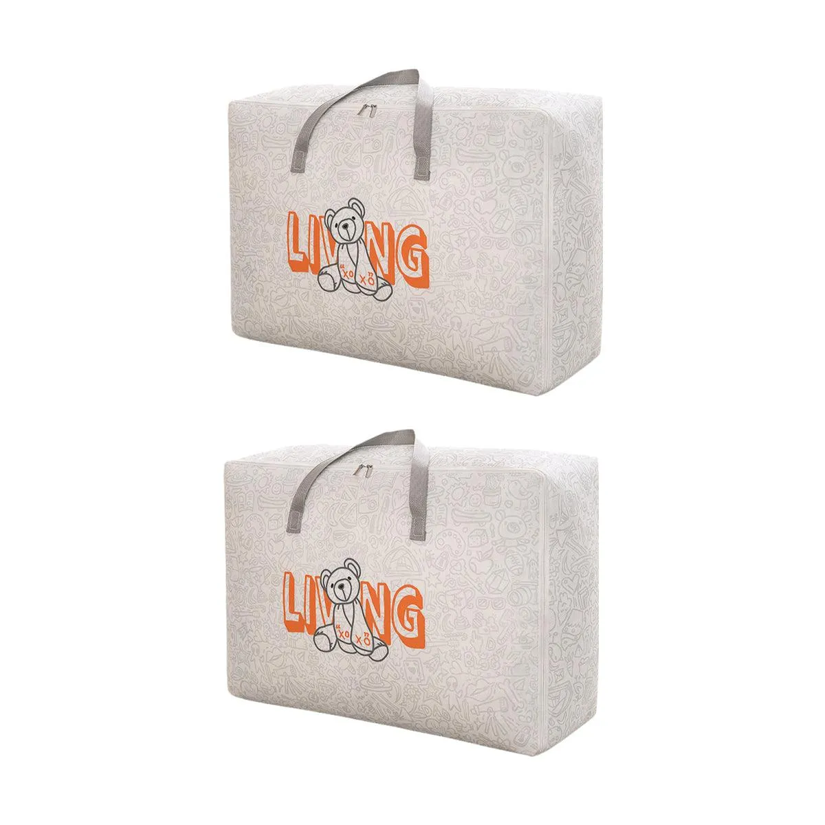 2pcs Cartoon Bear Luggage Organizer Storage Bags Blanket Quilt Closet Box Set