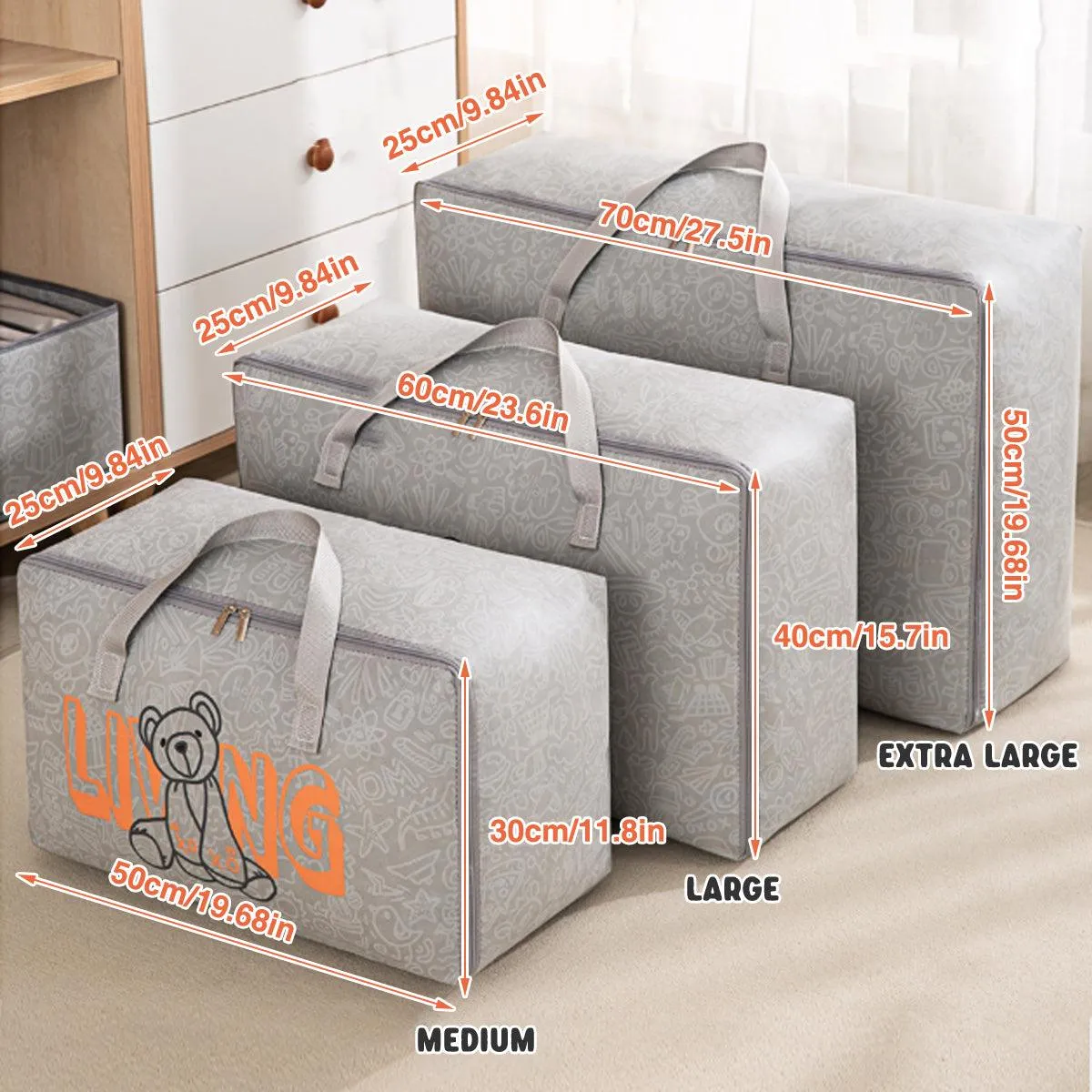2pcs Cartoon Bear Luggage Organizer Storage Bags Blanket Quilt Closet Box Set