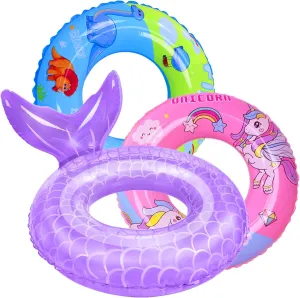 3 Pack Pool Floats Kids, Mermaid & Unicorn & Dinosaur Swimming Rings for Kids, Inflatable Pool Floaties Swim Tube Water Toys for Toddler Girls Boys Summer Vacation Beach Party Decorations