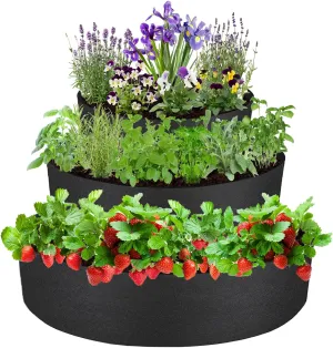 3 Tiered Strawberry Planter, Fabric Raised Garden Bed Non-Woven Laddered Planter Bag 8 Inch Deep Round Felt Planting Container for Growing Vegetables Herb Plant (3 Tiered)