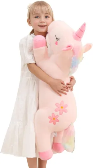 32inch Cute Giant Pink Unicorn Plush, Jumbo Soft Body Pillow Pet, Large Rainbow Unicorn Stuffed Animals Toy, Big Doll for Kids Girls and Boys, Birthday