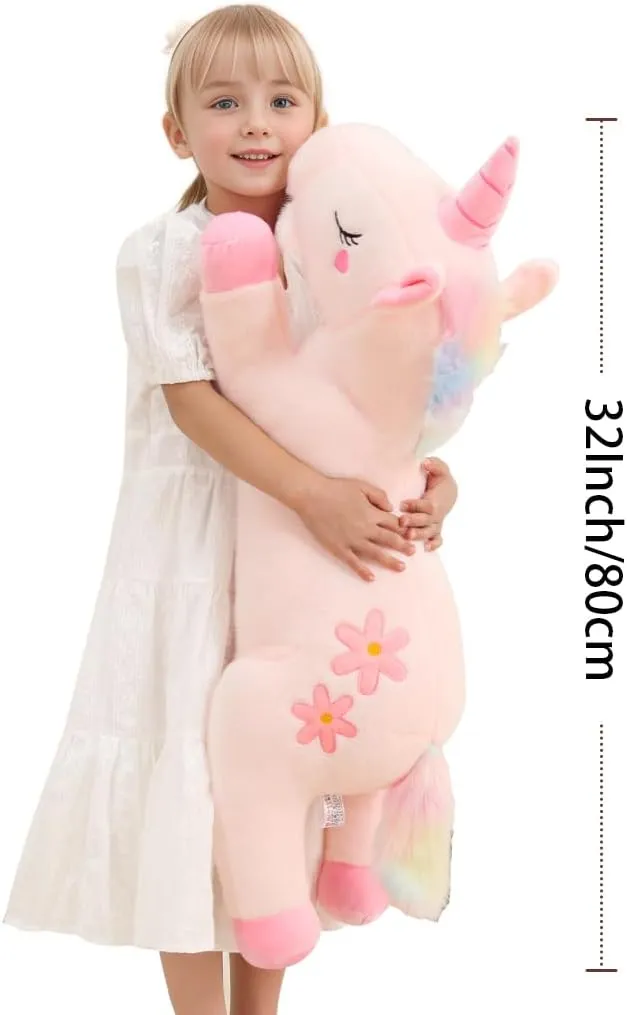 32inch Cute Giant Pink Unicorn Plush, Jumbo Soft Body Pillow Pet, Large Rainbow Unicorn Stuffed Animals Toy, Big Doll for Kids Girls and Boys, Birthday