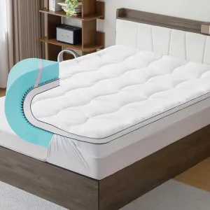4 Inch Memory Foam Mattress Topper King Size - Dual Layer 3 Inch Cooling Gel Memory Pad and 1 Inch Pillow Top Mattress Cover for Back Pain - 78" x 80" x 4"