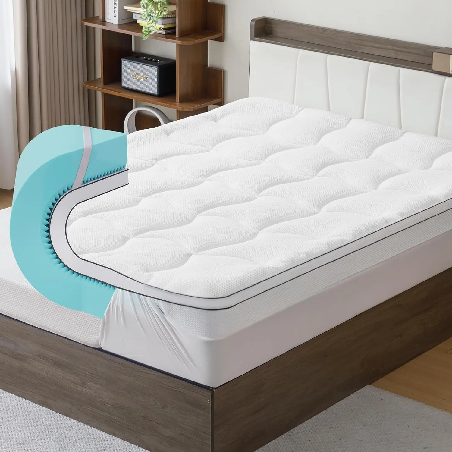 4 Inch Memory Foam Mattress Topper King Size - Dual Layer 3 Inch Cooling Gel Memory Pad and 1 Inch Pillow Top Mattress Cover for Back Pain - 78" x 80" x 4"