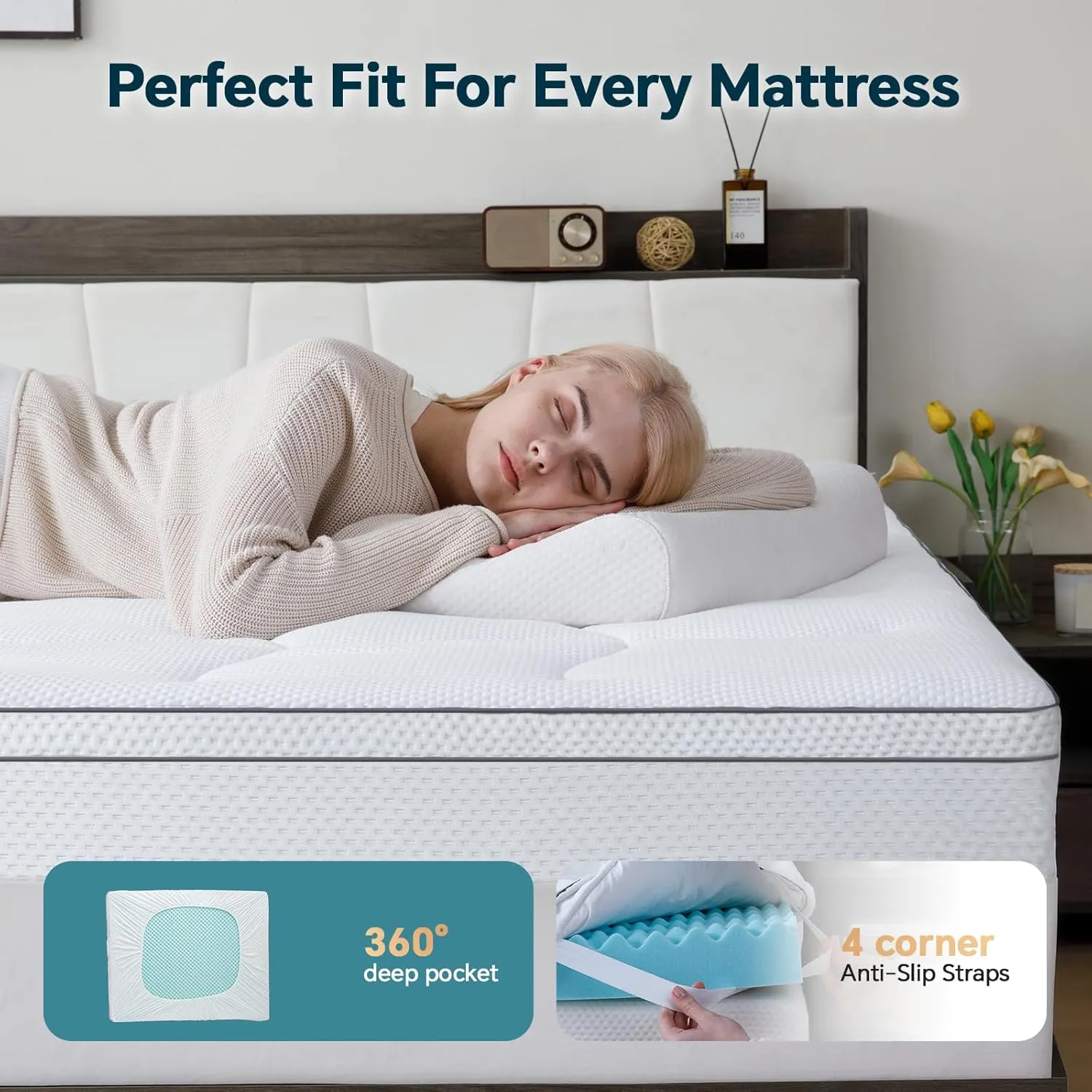 4 Inch Memory Foam Mattress Topper King Size - Dual Layer 3 Inch Cooling Gel Memory Pad and 1 Inch Pillow Top Mattress Cover for Back Pain - 78" x 80" x 4"