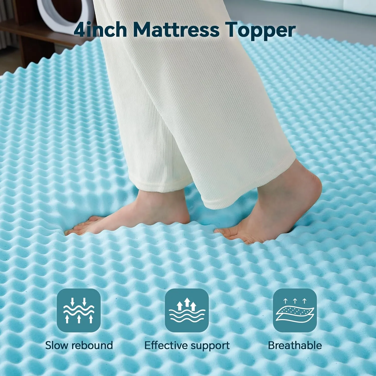 4 Inch Memory Foam Mattress Topper King Size - Dual Layer 3 Inch Cooling Gel Memory Pad and 1 Inch Pillow Top Mattress Cover for Back Pain - 78" x 80" x 4"
