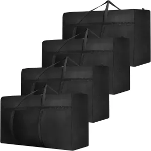 4 Pack 120L Large Storage Bags, Extra Large Moving Bags with Zips for Moving Storage Clothes Bedding Comforter Quilt Blankets Christmas Storage Containers