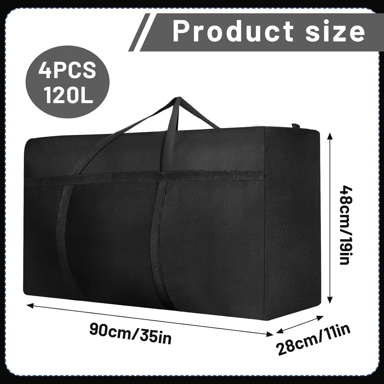 4 Pack 120L Large Storage Bags, Extra Large Moving Bags with Zips for Moving Storage Clothes Bedding Comforter Quilt Blankets Christmas Storage Containers
