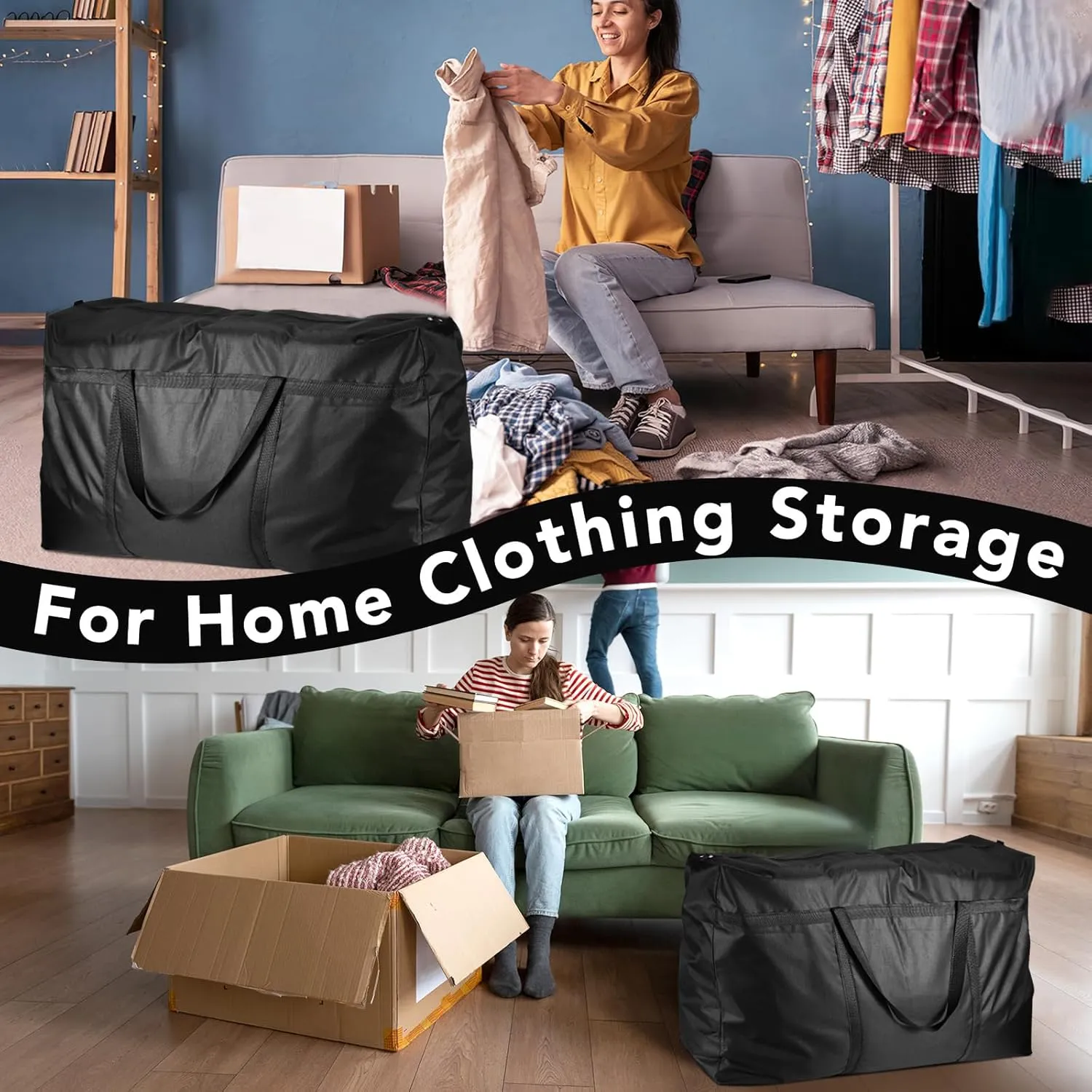 4 Pack 120L Large Storage Bags, Extra Large Moving Bags with Zips for Moving Storage Clothes Bedding Comforter Quilt Blankets Christmas Storage Containers