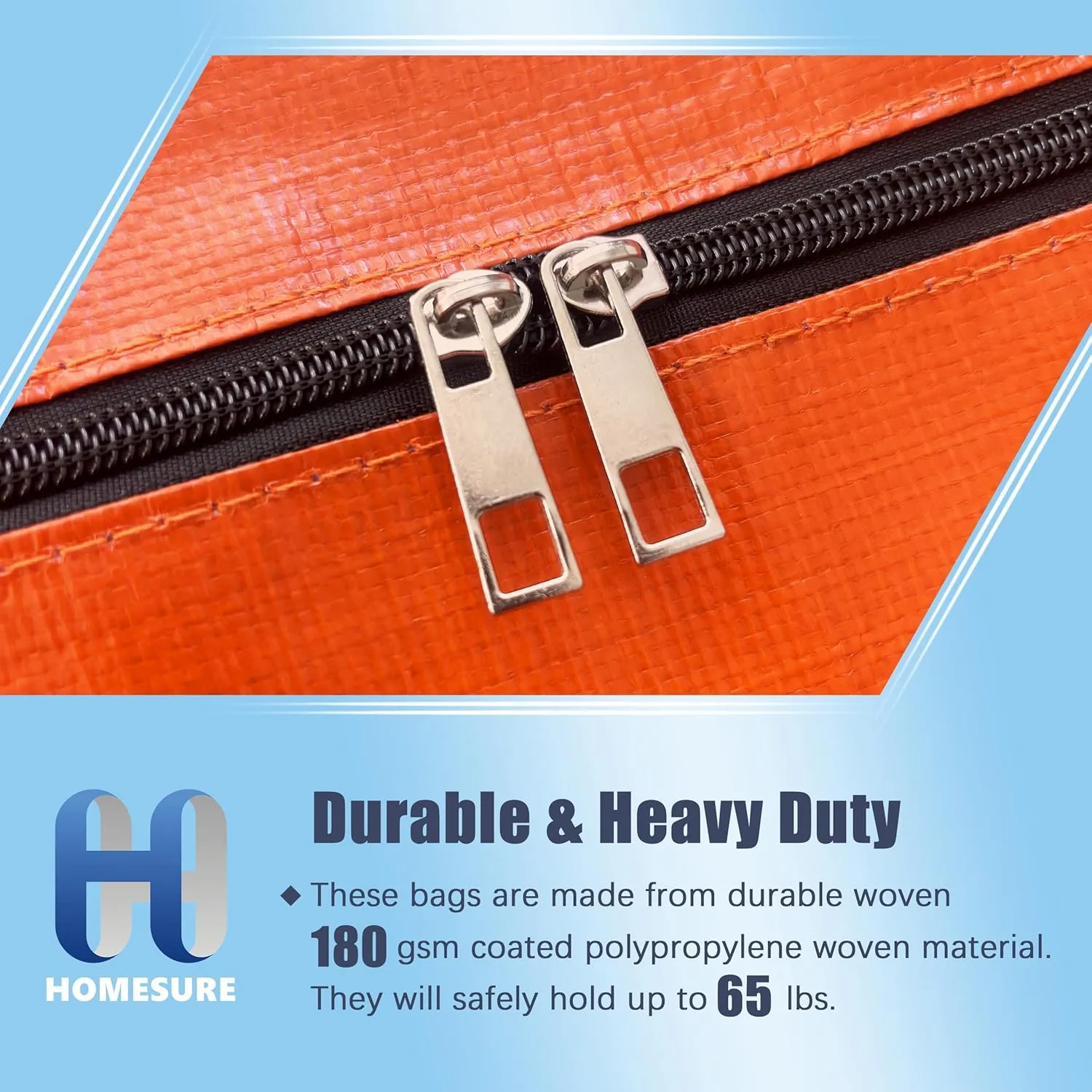 4 Pack Large Strong Moving Bags with Zippers & Carrying Handles - Water-Resistant - Heavy Duty Storage Tote for Space Saving, Fold Flat, Alternative to Moving Box (Orange)