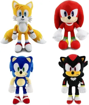 4-Pack Plush Toy Set – Soft 12-Inch Collectible Stuffed Figures, Blue Speedy Hero, Red Warrior, Yellow Fox & Black Rival, Gift for Kids & Fans